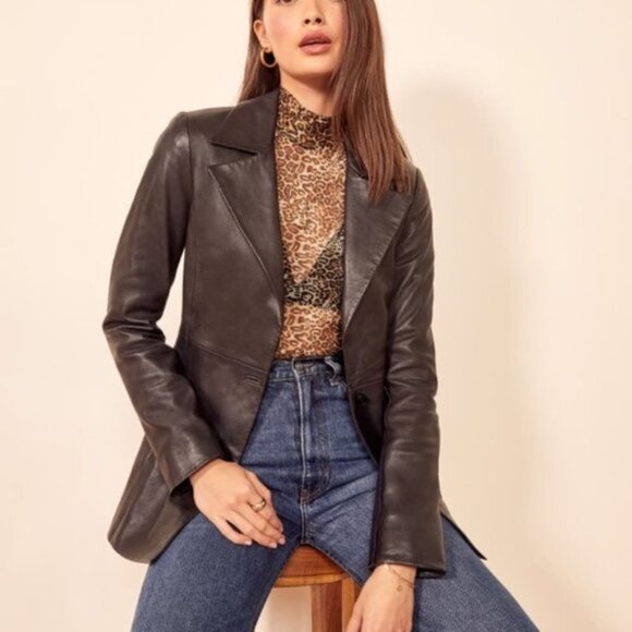 Reformation Veda Bowery Leather Blazer in Black size S NWT - Picture 1 of 13